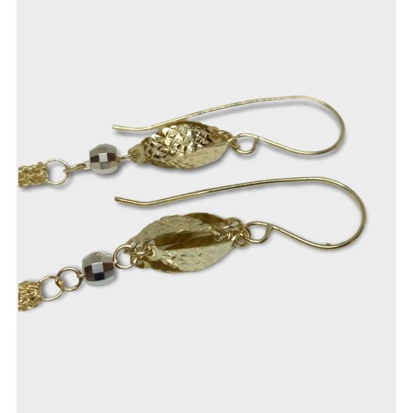 14K Gold Two-Tone Bead and Chain Dangle Earrings - Picture 2 of 7